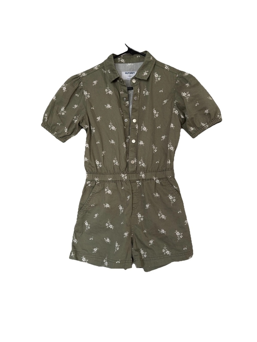 Old Navy Olive Green Floral Button-Front Romper